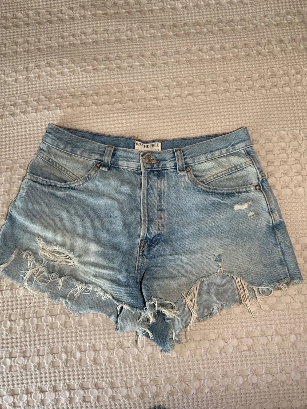 We The Free Light Wash Distressed Denim Shorts